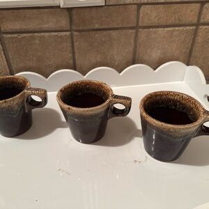 3 Hull Pottery Oven Proof USA Brown Drip Coffee Tea Mugs Cups 10 Oz